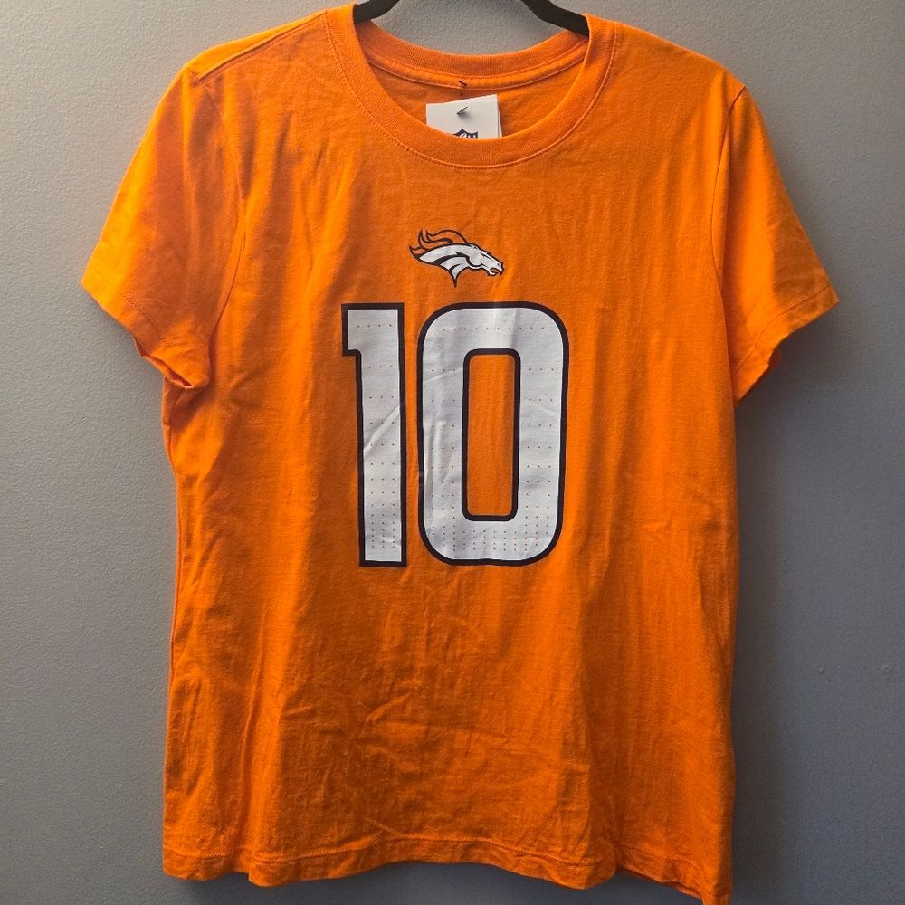Denver Broncos Bo Nix #10 Womens L Orange Football T Shirt Nike Short Sleeve NEW